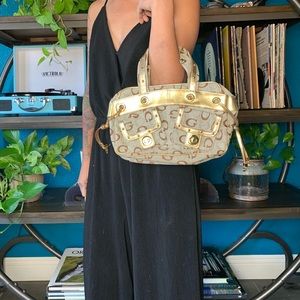 VINTAGE 90s GENUINE GUESS gold and canvas handbag